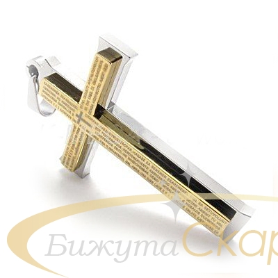 Висулка кръст от неръждаема стомана с позлата - 5 см на кожена - 57 см или метална верижка - 60 см по избор - S-ML1133