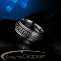 Класическа широка гравирана стоманена халка, ширина 0,7 см, изящна изработка, черна основа със сребристи римски детайли - S-P1248