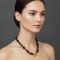 Ръчна изработка, естествен ерен оникс чипс и естествени бели перли с стоманена закопчалка сърце с позлата - S-KK1177